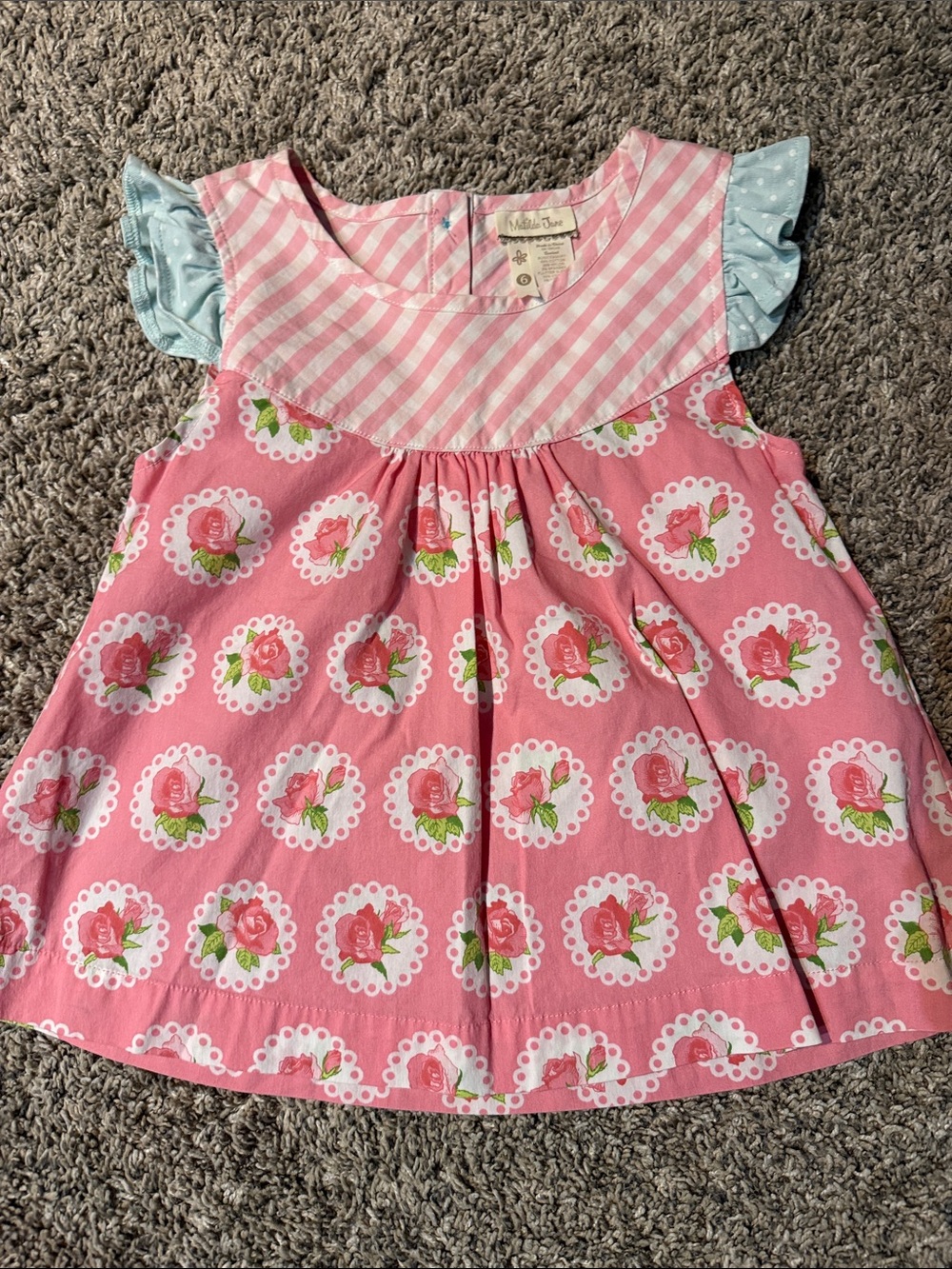Matilda Jane Pink Floral Dress-style Blouse with Light Blue Ruffle Sleeves